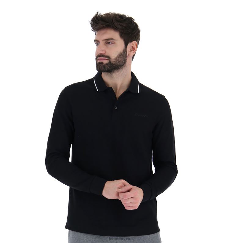 POLO CLASSICA LS PQ Man 446TN591 Apparel ALL BLACK/BRIGHT WHITE Lotto