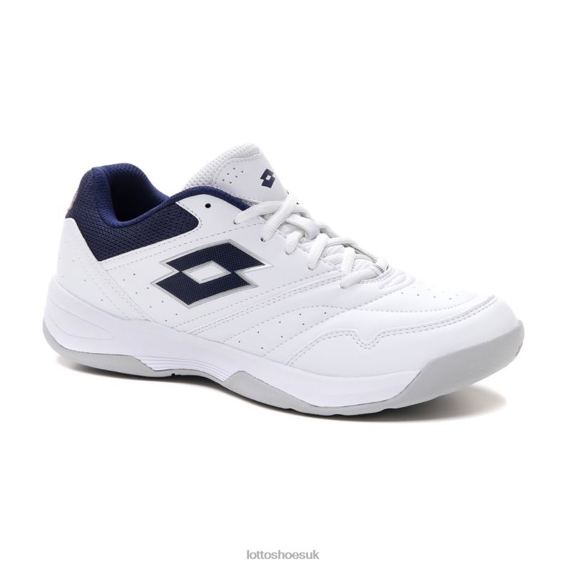COURT LOGO XVIII Man 446TN73 Shoes ALL WHITE/NAVY BLUE Lotto