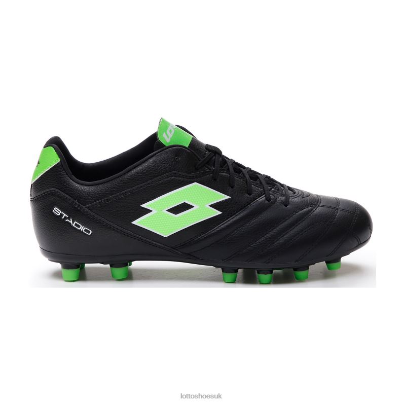 STADIO 300 III FG Man 446TN173 Shoes ALL BLACK/SPRING GREEN Lotto